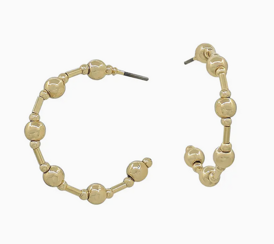 Water Resistant Beaded 1" Hoop Earring / Silver & Gold