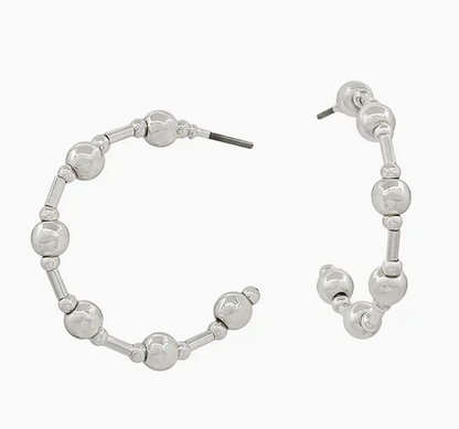 Water Resistant Beaded 1" Hoop Earring / Silver & Gold