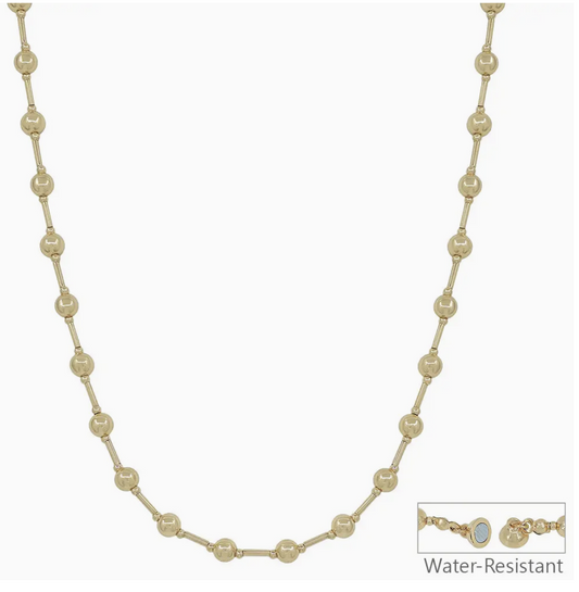 Water Resistant Beaded with Chain 18" Necklace / Silver and Gold