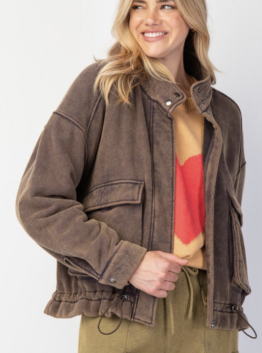 Washed Zip Up Bomber Jacket