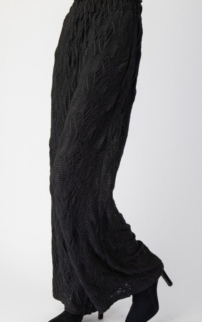 Black Textured Knit Wide Leg Pants