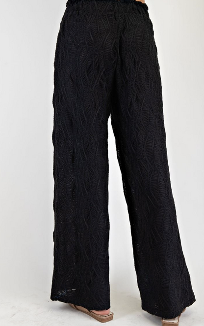 Black Textured Knit Wide Leg Pants