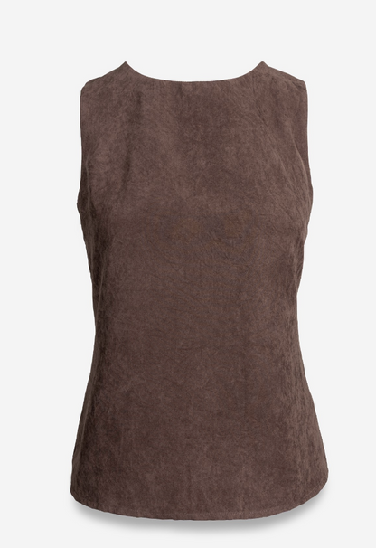 High Neck Sleeveless Chocolate Brown Top