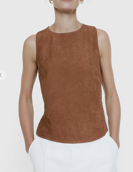 High Neck Sleeveless Chocolate Brown Top