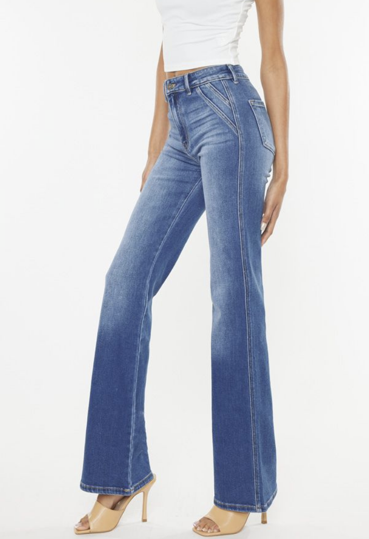 Kan Can High Rise Stretch Flare Leg Jean