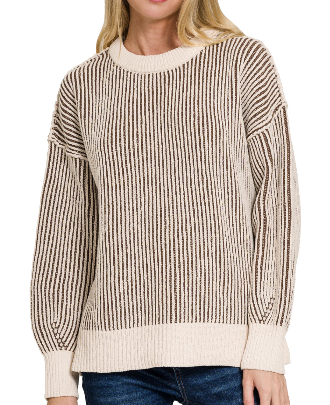 Two-Tone Chenille Crewneck Sweater 3 colors