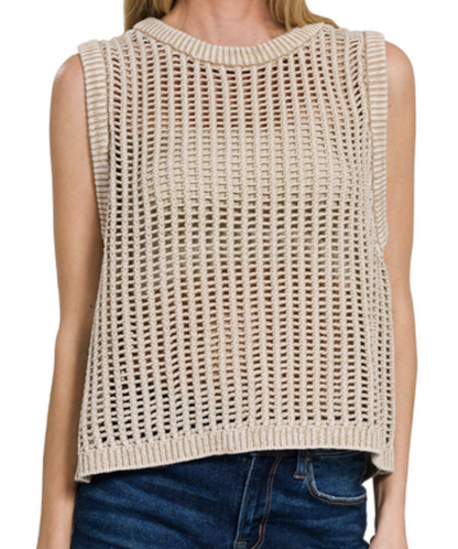Acid Washed Fishnet Sweater Vest / 2 colors