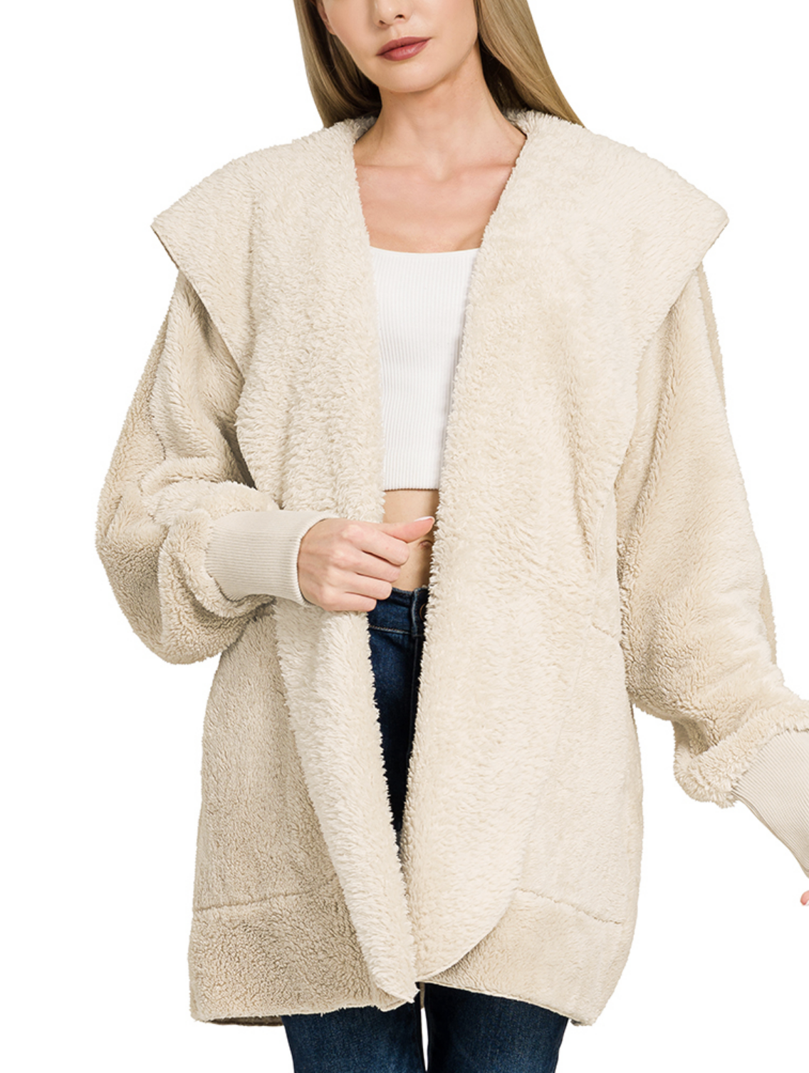 Hooded Faux Fur Jacket with Pockets / 2 colors