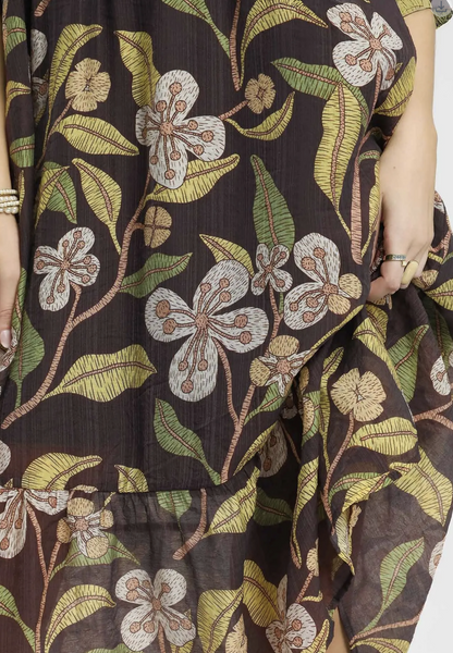 Mixed Floral Print Tiered Midi Dress