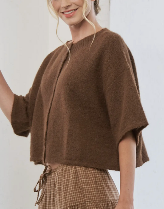 Brown Soft Brushed Knit Button Front Cardigan