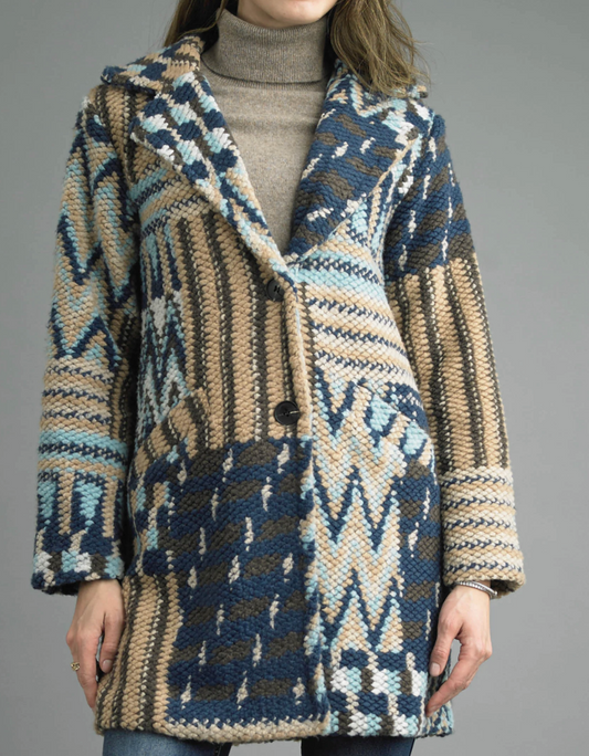 Tempo Paris Blue Boucle Textured Coat