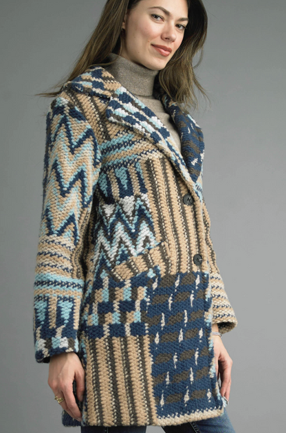 Tempo Paris Blue Boucle Textured Coat