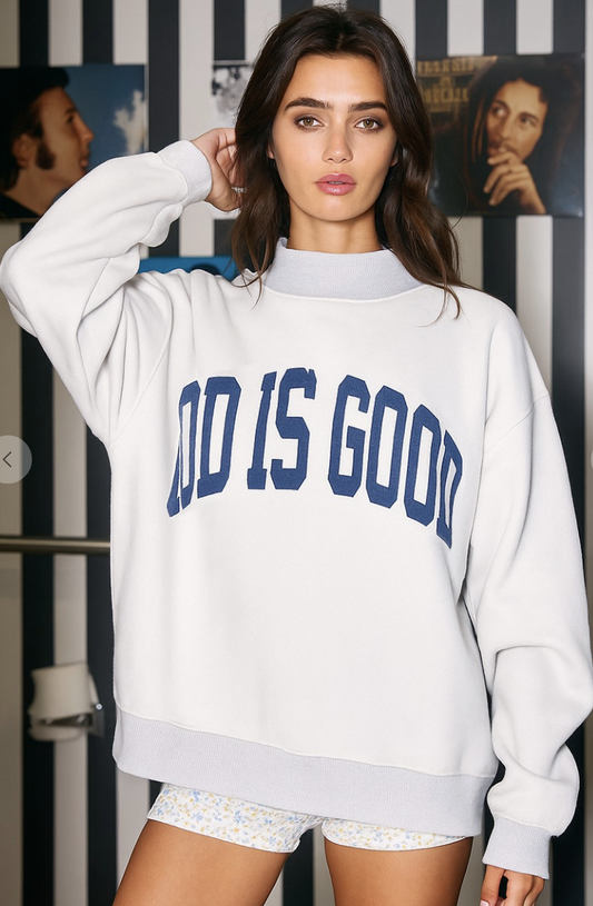 "Jesus" & "God is Good" Reversible Mockneck Sweatshirt
