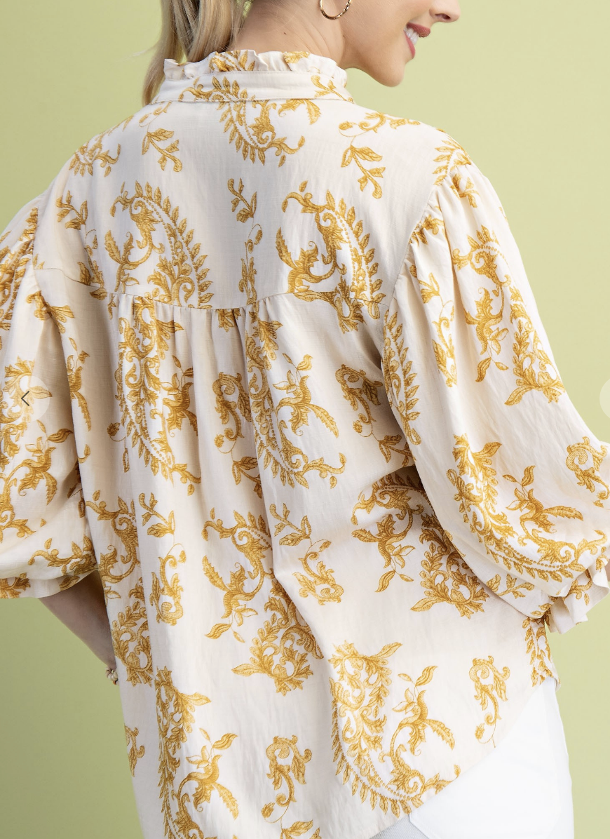 Paisley Mustard Button Front Blouse