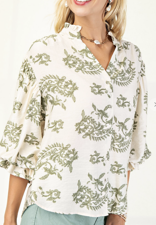Paisley SAGE Button Front Blouse