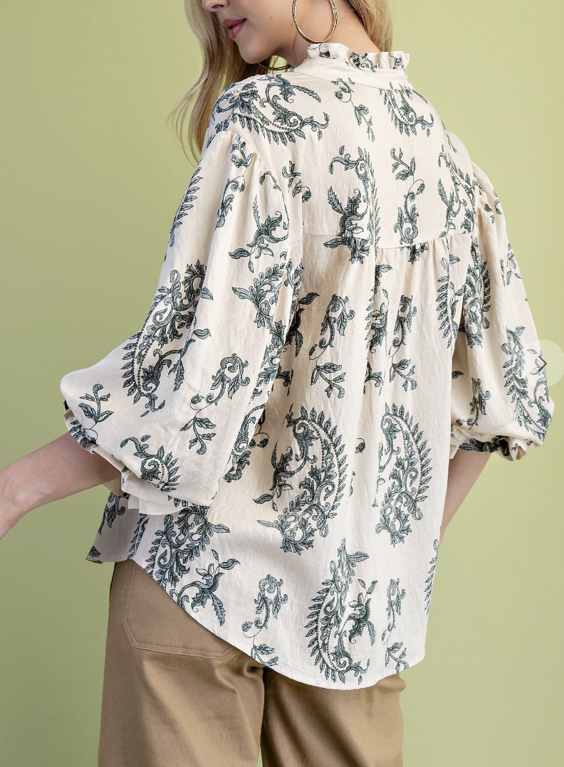 Paisley NAVY Button Front Blouse
