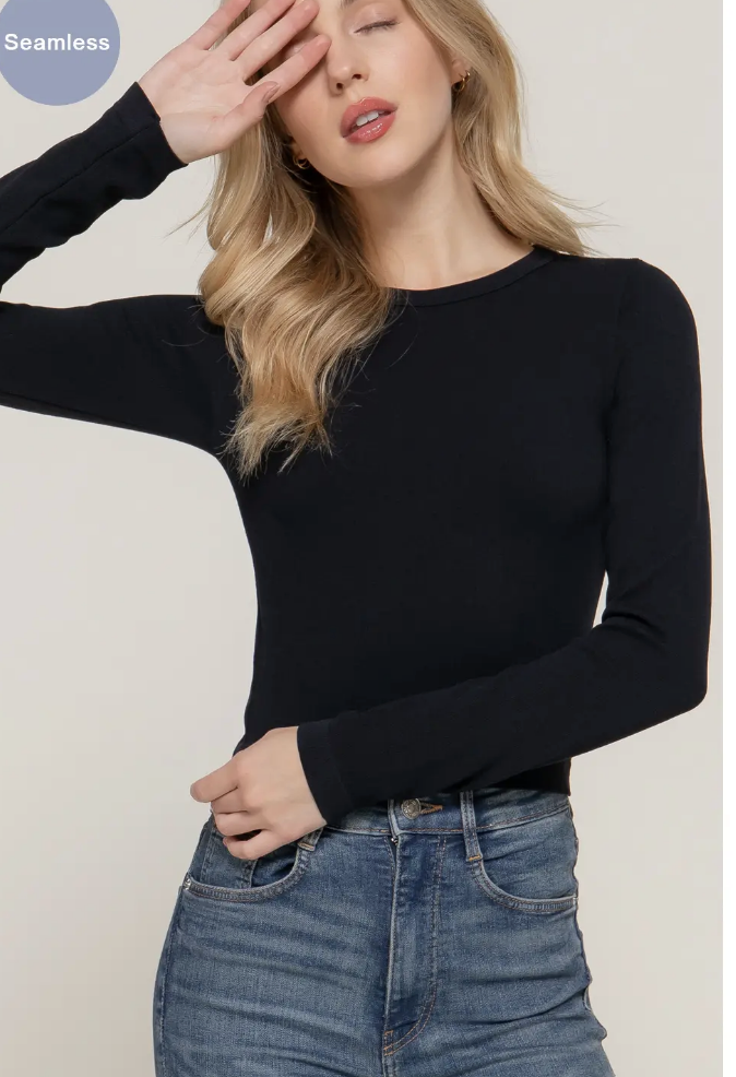 Long Sleeve Crew Neck CROPPED Rib Seamless Top