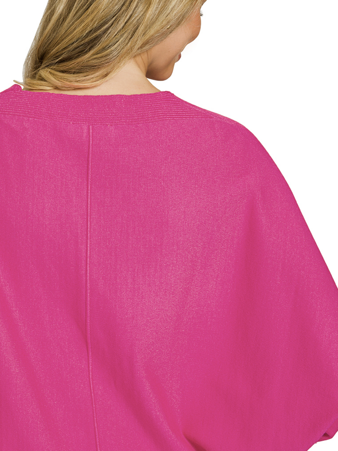 Hot Pink Viscose V Neck Dolman Sweater