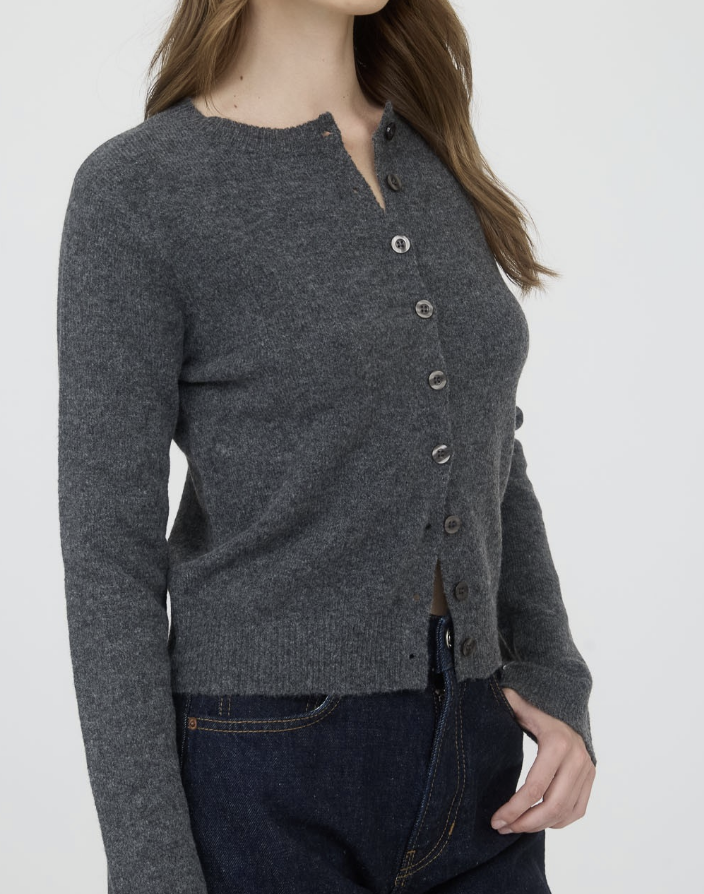 Round Neck Button Down Long Sleeve Cardigan / 2 colors