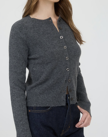 Round Neck Button Down Long Sleeve Cardigan / 2 colors