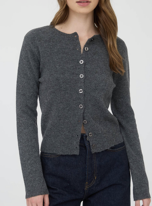 Round Neck Button Down Long Sleeve Cardigan / 2 colors