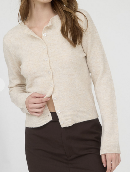 Round Neck Button Down Long Sleeve Cardigan / 2 colors