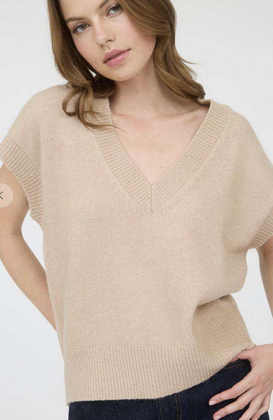 Short Sleeve Neck V Sweater / 2 colors