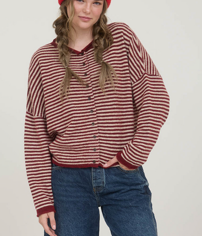 Button Down Striped Cardigan Sweater / 2 colors