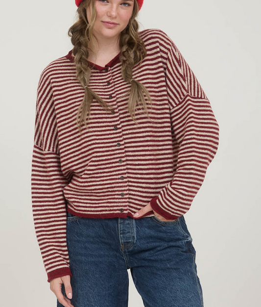 Button Down Striped Cardigan Sweater / 2 colors