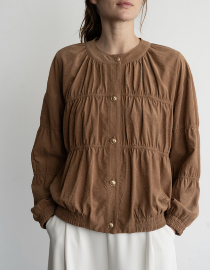 Lightweight Suede Elastic Piping Blouse Jacket