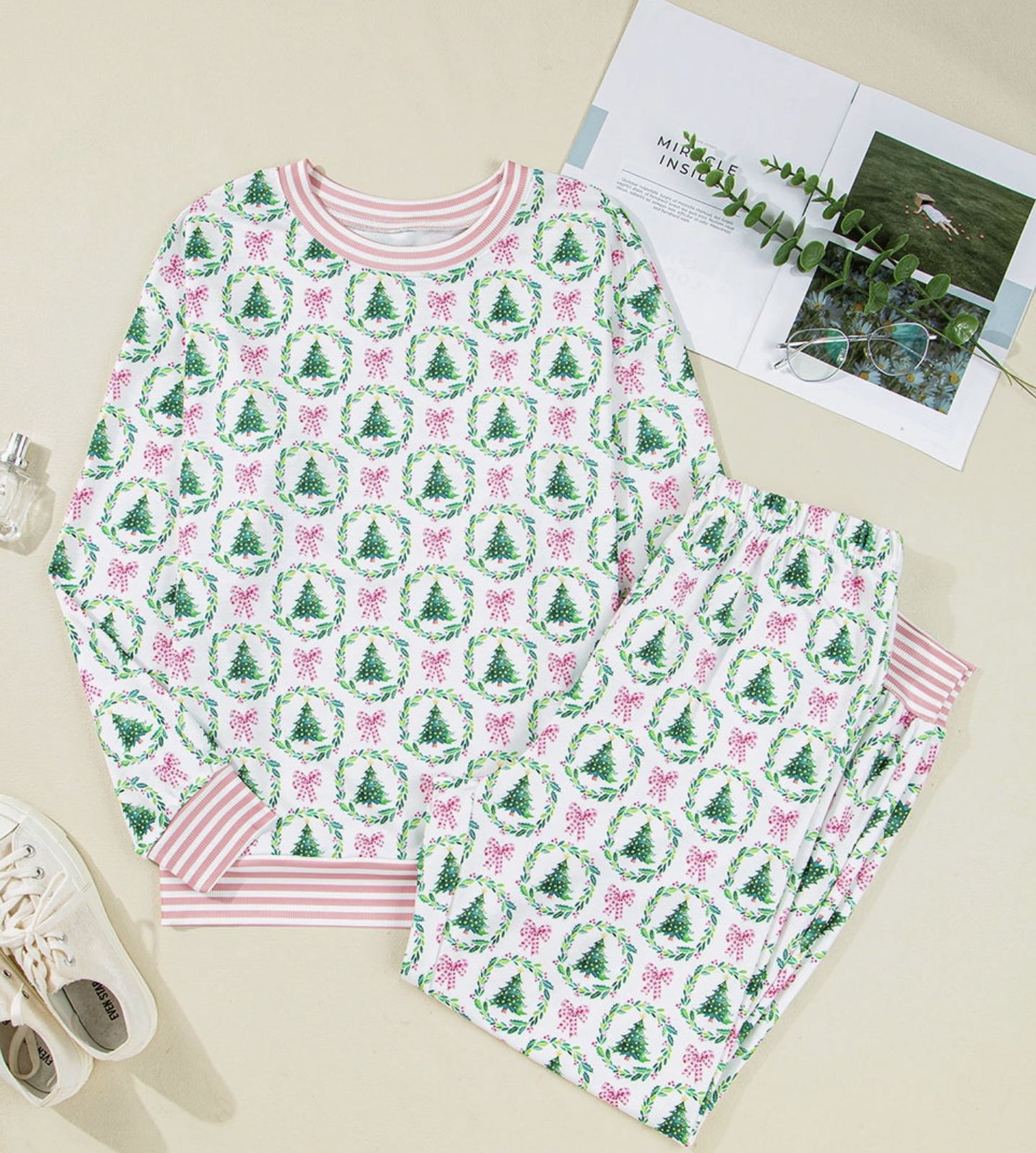 Bow Christmas Tree Pajama Lounge Set