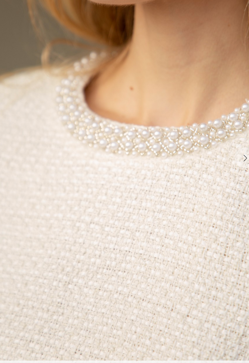 Pearled Trimmed Bubble Sleeve Tweed Top/ 2 colors