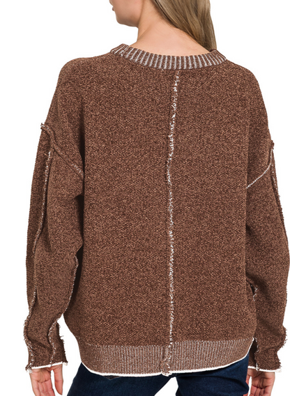 Exposed Seam Round Neck Chenille Sweater / 3 colors