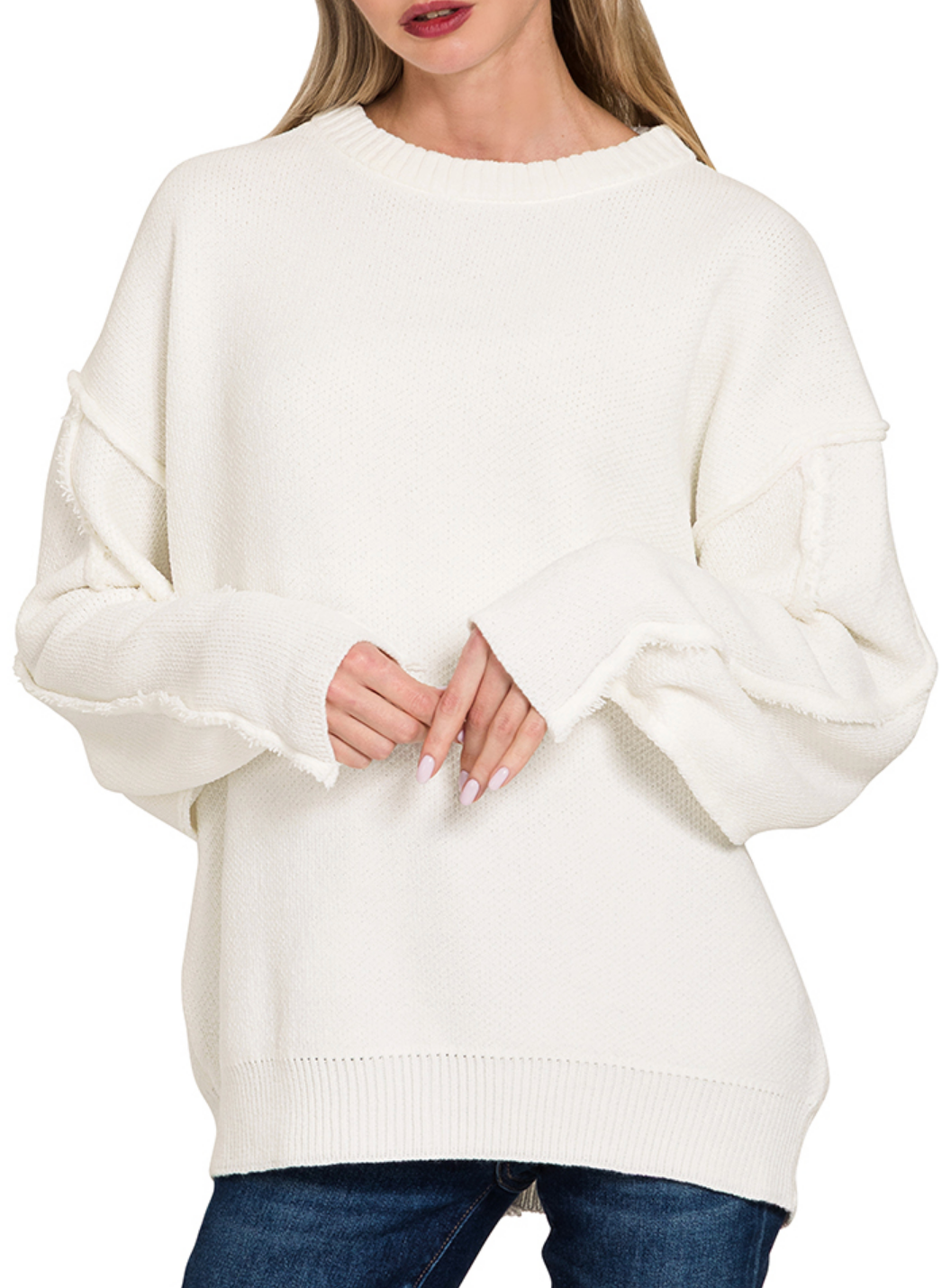 Exposed Seam Round Neck Chenille Sweater / 3 colors