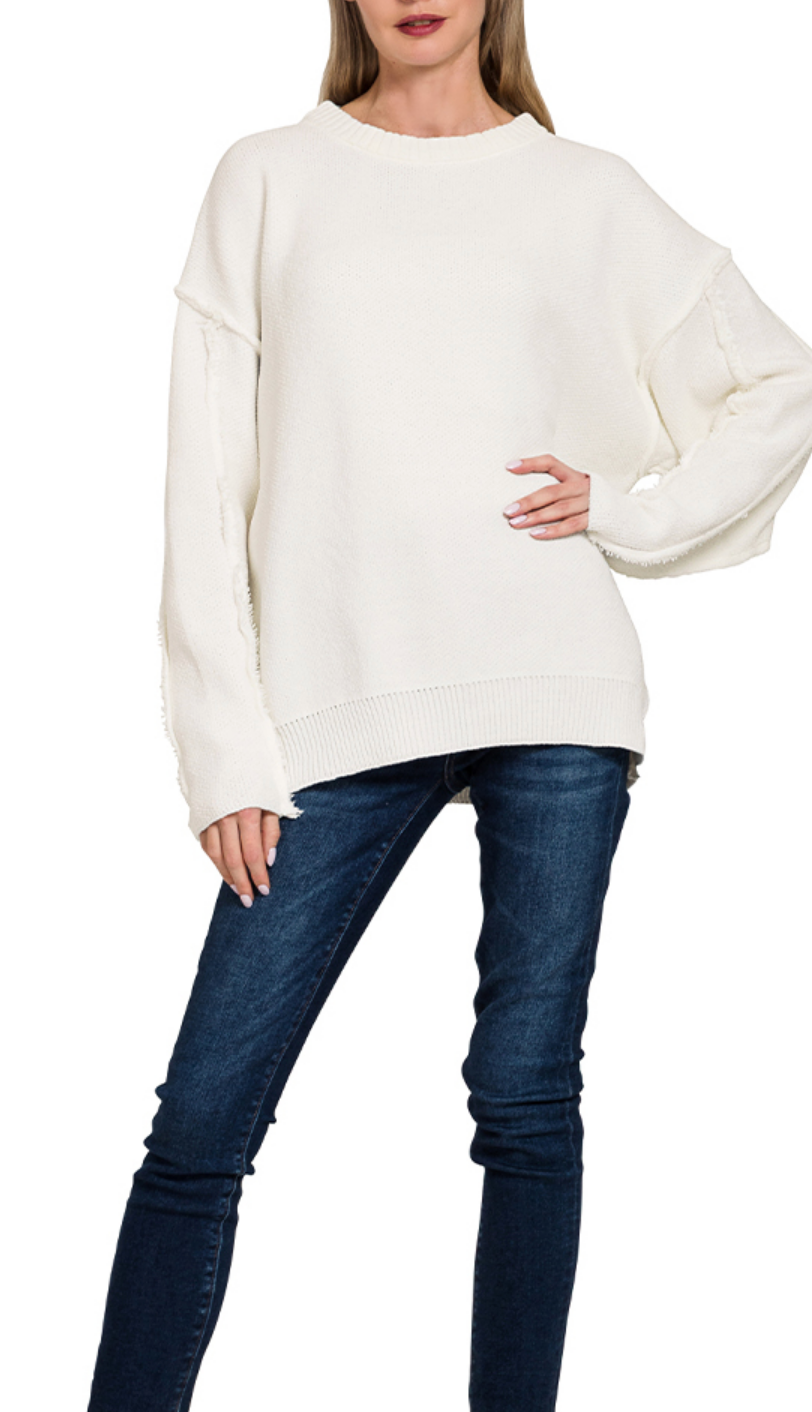 Exposed Seam Round Neck Chenille Sweater / 3 colors