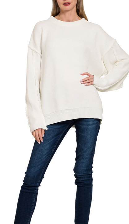 Exposed Seam Round Neck Chenille Sweater / 3 colors