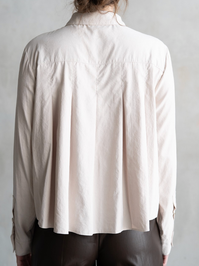 Pleated Button Front Oatmeal Blouse