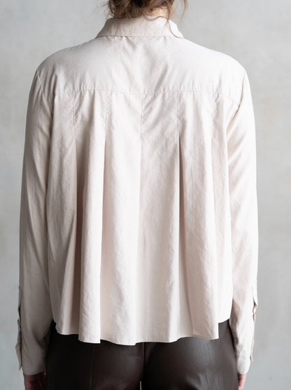 Pleated Button Front Oatmeal Blouse