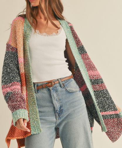 Oversized Color Block Cardigan