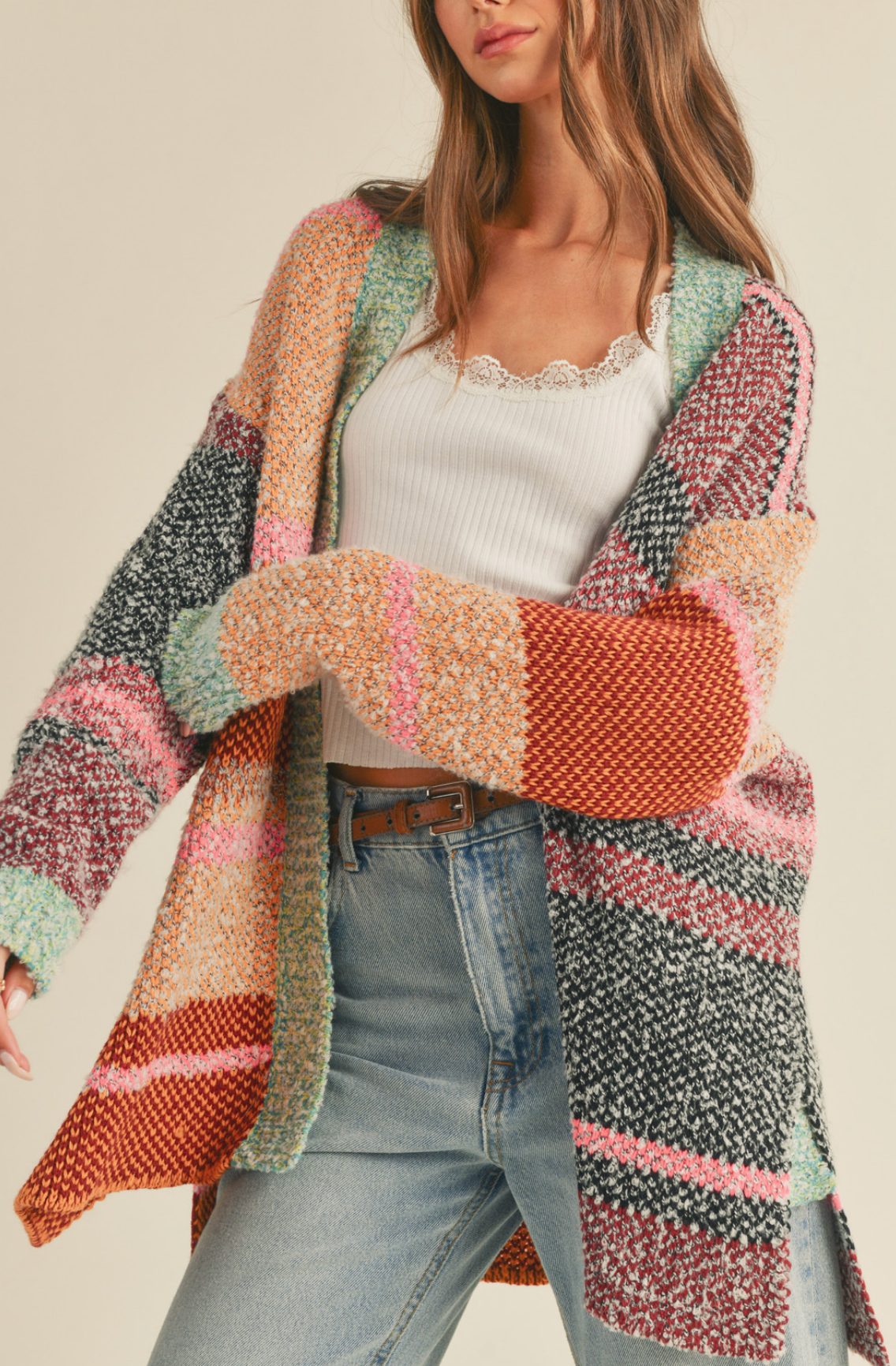 Oversized Color Block Cardigan