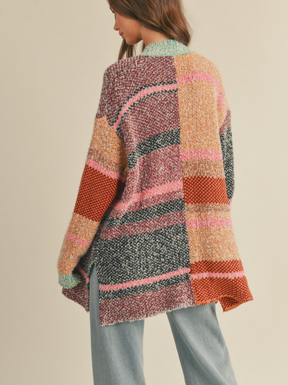 Oversized Color Block Cardigan