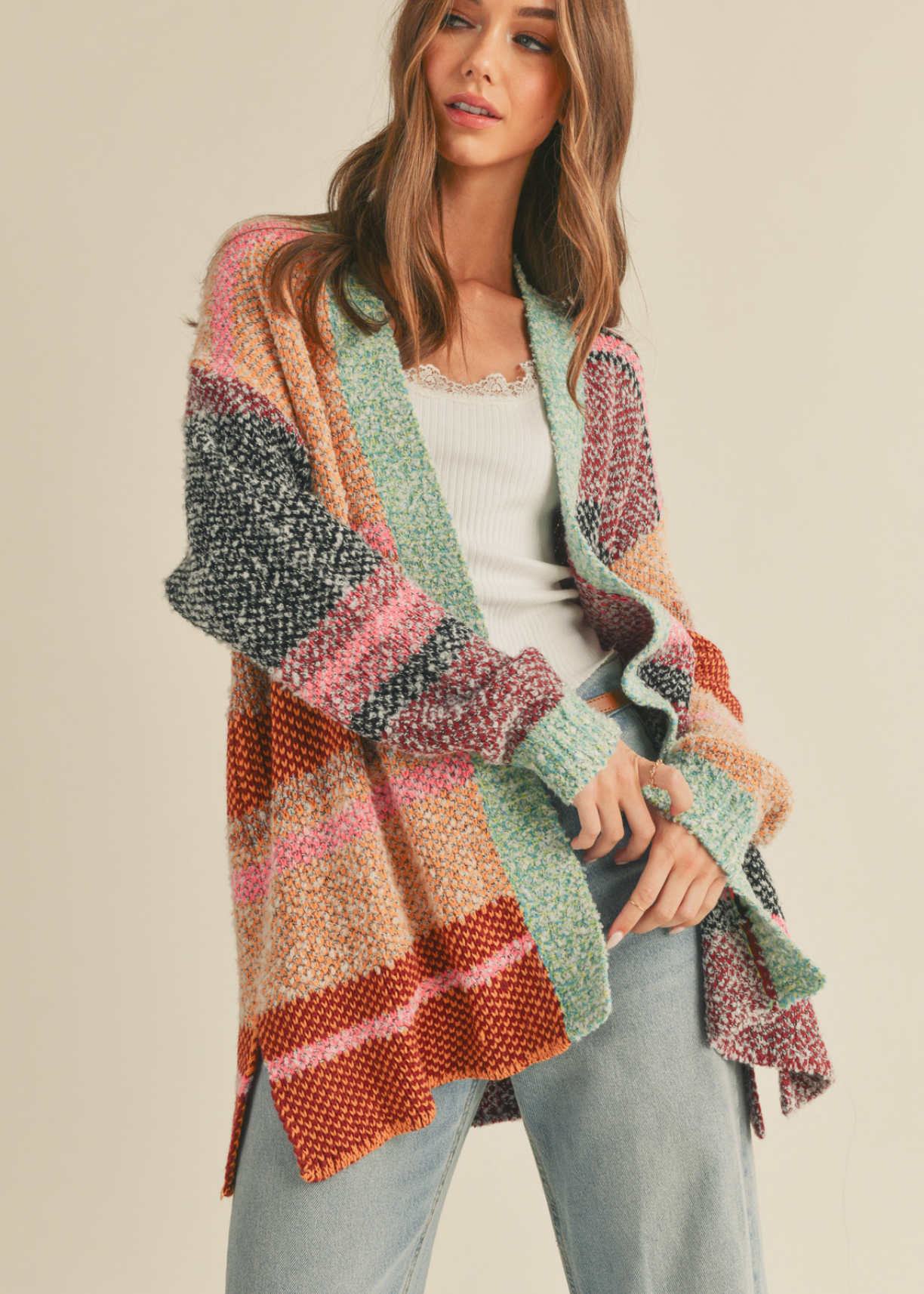 Oversized Color Block Cardigan