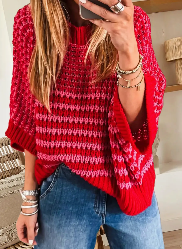Red/Pink Stripe Slouch Sweater