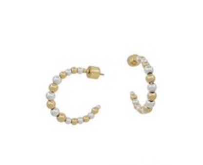 Two Tone Water Resistent Small Bead Hoop Earring