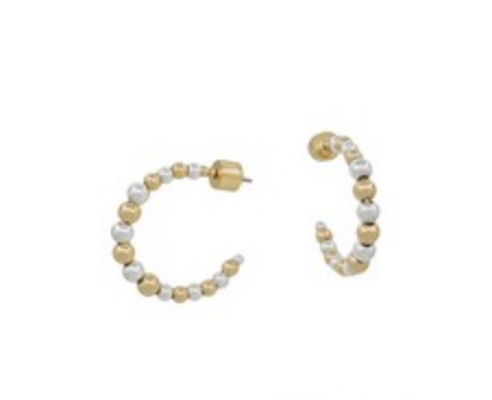 Two Tone Water Resistent Small Bead Hoop Earring