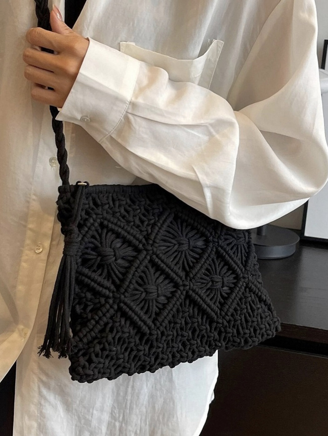 Hand Woven Bohemian Crochet Cross Body Purse / 3 colors