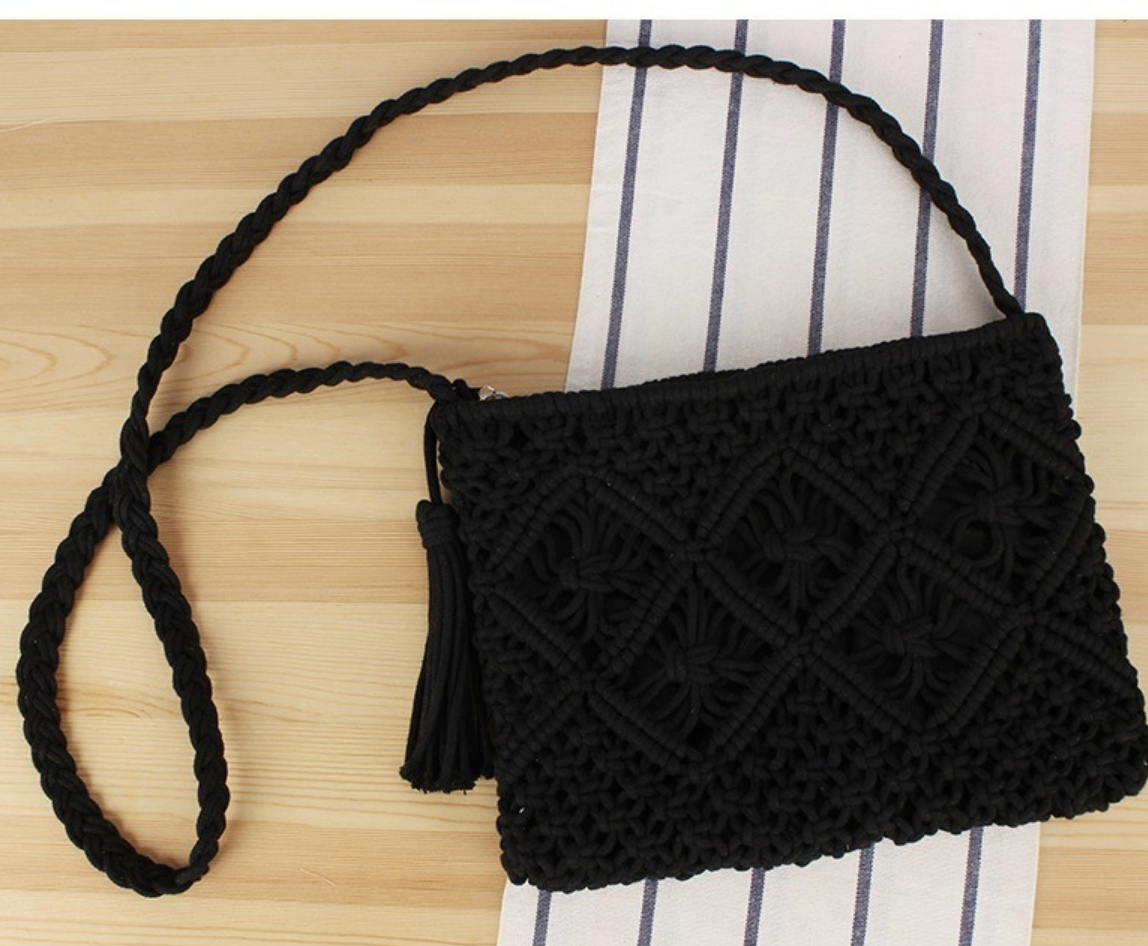 Hand Woven Bohemian Crochet Cross Body Purse / 3 colors