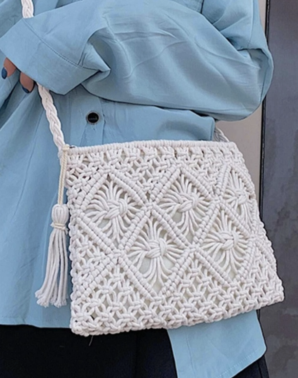 Hand Woven Bohemian Crochet Cross Body Purse / 3 colors
