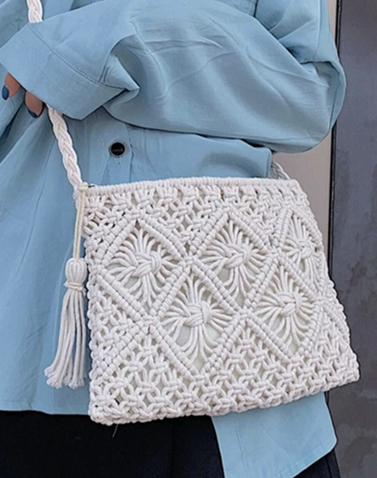 Hand Woven Bohemian Crochet Cross Body Purse / 3 colors