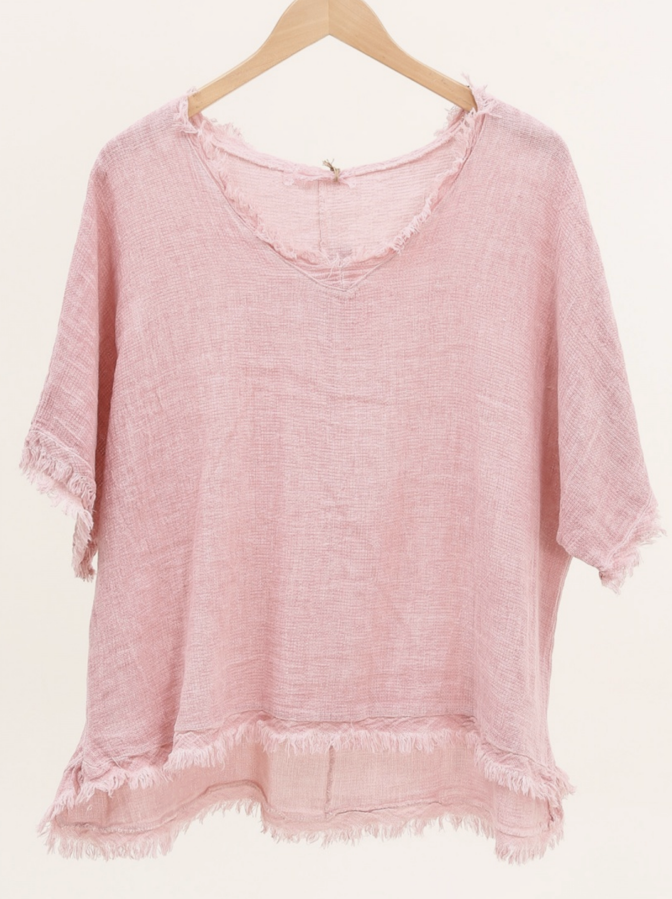 Italian Linen V Neck Fringe Short Sleeve top /  7 colors